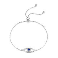 wholesale 925 Sterling Silver Evil Eye Bracelet Light Luxury High-End Inlaid Blue Zircon Chain Cross-Border Europe, America, and Middle East Jewelry-Style 4- Platinum 925 Silver