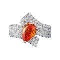 wholesale 925 Silver New 2-Carat Fanta Orange Micro-Paved Full Diamond Ring, 6*9 Pear-Shaped Orange, Playful Orange for Distribution-0-4