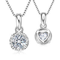 S925 Sterling Silver D Color Moissanite Fashion Pendant Necklace-Simple round diamond necklace [White Gold] 6.5mm  925 Silver