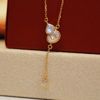 wholesale S925 Sterling Silver French Style Red Elk Chalcedony Gourd Necklace for Women, Light Luxury and Versatile Necklace with a High-End Feel-BX0229-Gold 925 Silver
