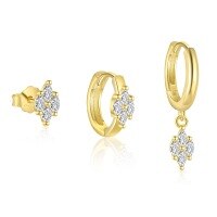 wholesale S925 Sterling Silver Light Luxury Zircon Petal French Earrings For Women, Fashionable And Unique European And American Niche Design Versatile Ear Accessories-Single three-piece set 925 silver
