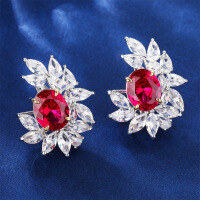 wholesale S925 Sterling Silver Cross-Border European and American Style Earrings Inlaid with High-Carbon Diamond Zircon and Ruby Ear Hooks for Dropshipping Wholesale Women-red