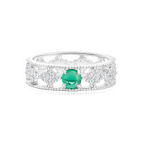 wholesale S925 Silver Cross-Border Hit Round 45mm 05ct Synthetic Emerald Versatile Commuter Ring-Muzo color cultured emerald 4.5mm; J9【R3156】 No.4