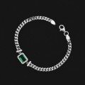 wholesale Metal, New 1ct Zambian Color Lab-Grown Emerald 5*7 Cuban Vintage Bracelet 15-17cm-0-5