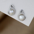 wholesale S925 Sterling Silver Yaxi Retro Fashion New Small Swan Freshwater Pearl Earrings with Micro-Inlaid Zirconia-0-0