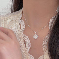 wholesale S925 Sterling Silver Mother-of-Pearl Pave Clover Necklace for Women, Small Unique Design, Luxe Minimalist Collarbone Chain-Pure silver (40+5CM)