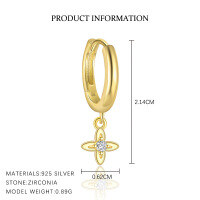 wholesale S925 Sterling Silver Bohemian Four-leaf Clover Earrings With Zirconia Flower Embossed Cross-border Wholesale-E5101-Gold/Single 925 Silver