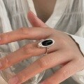 wholesale S925 Sterling Silver Oval Black Agate Ring Women New Korean Style Nature-Inspired Design Versatile Band-0-3