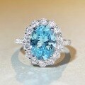 wholesale S925 Sterling Silver Zircon Floral Full Diamond Aquamarine Ring for Women, Fashion Banquet Cocktail Ring Wholesale-0-3