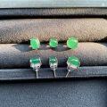 wholesale S925 Sterling Silver Chinese Style New Chinese Emperor Green Chalcedony Stud Earrings Round Cabochon Natural Agate Classic High-End-0-2