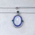 wholesale new 925 silver inlaid chalcedony high-ice cabochon pendant necklace for women with sapphire pendant style-0-2