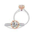 wholesale S925 Sterling Silver Rose Gold Tone Red Moissanite Diamond Ring for Women, Simple and Fashionable Gemstone Closed Micro-Paved Unique Wedding Ring-0-4
