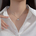 wholesale Sterling Silver S925 Minimalist Small Heart Necklace Simple Little Red Book Smooth Surface Peach Heart Pendant Collarbone Chain D9105-0-3