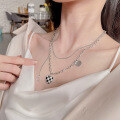 wholesale S925 Sterling Silver Double Layer Tassel Love Heart Black and White Checkerboard Necklace Trendy European and American Fashion Collarbone Chain-0-1