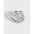 wholesale S925 Sterling Silver Korean Version Ins Indie Design Intertwined Textured Ring for Women-0-0