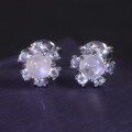wholesale 925 Sterling Silver with Natural Creamy Blue Moonstone Sunflower Stud Earrings Gemstone Jewelry-0-2