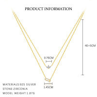 wholesale S925 Sterling Silver Geometric Hollow-out Stackable Necklace, Women's Fashion Zircon Pendant Choker-A3929-Gold 925 Silver