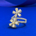 wholesale 925 Silver New Style High Carbon Diamond Drop 3*5 Flower Light Yellow and White Diamond European and American Popular Ring-0-1