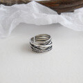 wholesale S925 Sterling Silver 013 Korean Style INS Vintage Multi-Layer Wrapped Zircon Women's Ring Open Adjustable Silver Ring-0-1
