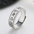 wholesale S925 Sterling Silver Matte Vintage Antique Finish Zodiac Year Meaningful Ring Literary Ethnic Style Unisex Band-0-0