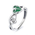 wholesale S925 sterling silver oriental pastoral style creative green leaf ring ins minimalist niche design index finger ring-0-4