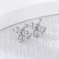 wholesale S925 Sterling Silver All-Over Diamond Zirconia Stud Earrings for Women, Versatile Lucky Four-Leaf Clover Cross-Border New Accessory TEMU-0-0