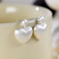 wholesale S925 Sterling Silver Italian-style Brushed Heart Earrings, Minimalist and Versatile with a Subtle High-end Feel, Wholesale-0-0