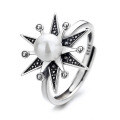 wholesale S925 Sterling Silver Korean Dongdaemun Retro Sunflower Pearl Elegant and Versatile Open Adjustable Ring for Women-0-4