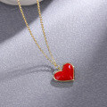 wholesale 925 Sterling Silver Small Red Heart Necklace for Women, Minimalist and Luxurious with a Unique Design, Red Heart Collarbone Chain for Summer-0-1
