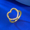 wholesale S925 Silver Gold Color Hollow Heart Ring with Surround-Set Accents, Petite and Elegant, for Live Streaming and Cross-Border Xiaohongshu-0-1