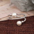 wholesale S925 silver wire design pearl ring for women, open adjustable ring with twist design, trendy Temu new accessory-0-1