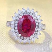 wholesale S925 Silver New Zhuozhifan 8*10mm Oval Simulated Diamond Pigeon Blood Red Ring Cluster Floral Wedding Band-R728 Red Diamond No.9