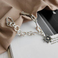 wholesale S925 Sterling Silver YH010 Korean Style Personality Silver Chain Link INS Retro Distressed Rudder Chain Bracelet for Women-0-1