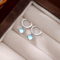 wholesale 925 Sterling Silver Circle Moonstone Earrings High-end Minimalist Ear Clips Women European and American Style Cross-Border Earrings-Moonstone Earrings White Gold &gt; 925 Silver