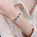 wholesale S925 Sterling Silver Korean-style Small Heart Interlocking Chain Ins-style Smiley Face Large Heart English Tag Bracelet-0-3