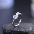 wholesale S925 Sterling Silver Natural Gemstone Ring Dainty Cross-Border Cream Blue Moonstone Ring for Women-0-2