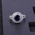 wholesale S925 Sterling Silver Fashion Luxury Round Natural Sapphire Ring for Women, European and American Retro Style Personality Gemstone Ring-0-1