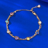 wholesale S925 Silver New Style Double Layer Bubble Rainbow Colorful Zircon Adjustable Bracelet, XiaoHongShu Popular Item-B181 Champagne Gold Diamond Bracelet Pull-out Adjustable