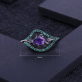 wholesale 925 silver Italian designer craft ring with natural leaf design, set with genuine amethyst-0-2