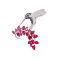 wholesale Gold-Plated 925 Silver High-Carbon Diamond Pigeon Blood Red Teardrop Hummingbird High-End Jewelry Versatile Women's Brooch-0-0
