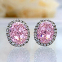 wholesale [Silver] Mujing Jewelry New Pink Diamond High Carbon Diamond Earrings Inlaid with 8*10mm Oval, Superb Ins-style Women's Earrings-Blue 925 Silver