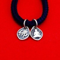 wholesale 925 Sterling Silver Retro Buddhist Zen Lotus Pendant DIY Handmade Braiding Cord Material National Trend Phone Lanyard Accessory-Single sterling silver pendant with Buddha character (without string)  Single pendant without string