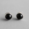 wholesale S925 Sterling Silver Korean Style Fashionable and Personalized Vintage Minimalist Round Black Onyx Earrings for Women-0-0