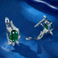 wholesale S925 Sterling Silver Emerald Flower Earrings, Luxe Elegant Vintage Advanced Banquet Floral Accessories-0-1