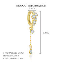 wholesale 925 Sterling Silver Chain Tassel Drop Earrings With Crystal Accents, Women's-E5050-Gold/Single 925 Silver