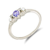 wholesale Sterling Silver New Collection Fashion Versatile Ring with Natural Tanzanite and Freshwater Pearl-Teardrop Tanzanite/Freshwater Pearl Ring  No. 5 (Mido)