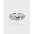 wholesale S925 Sterling Silver 700 Korean Version Ins Small and Minimalist Design Versatile Heart Texture Textured Open Adjustable Ring for Women-0-0