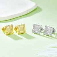 wholesale S925 Silver Full Diamond Personality Stud Earrings, Moissanite Square Earrings for Men and Women, Fashionable Euro-American Foreign Trade Trend-Moissanite earrings (gold)