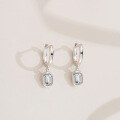 wholesale S925 Sterling Silver Emerald Cut Moissanite Women's Hoop Earrings, Luxury Trendy Rectangle Ear Hook Earrings-0-2