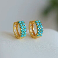 wholesale S925 Sterling Silver Natural Turquoise Hoop Earrings, European and American Fashion Classic Versatile Minimalist Ins Style Ear Accessories-Natural Turquoise Earrings 925 Silver